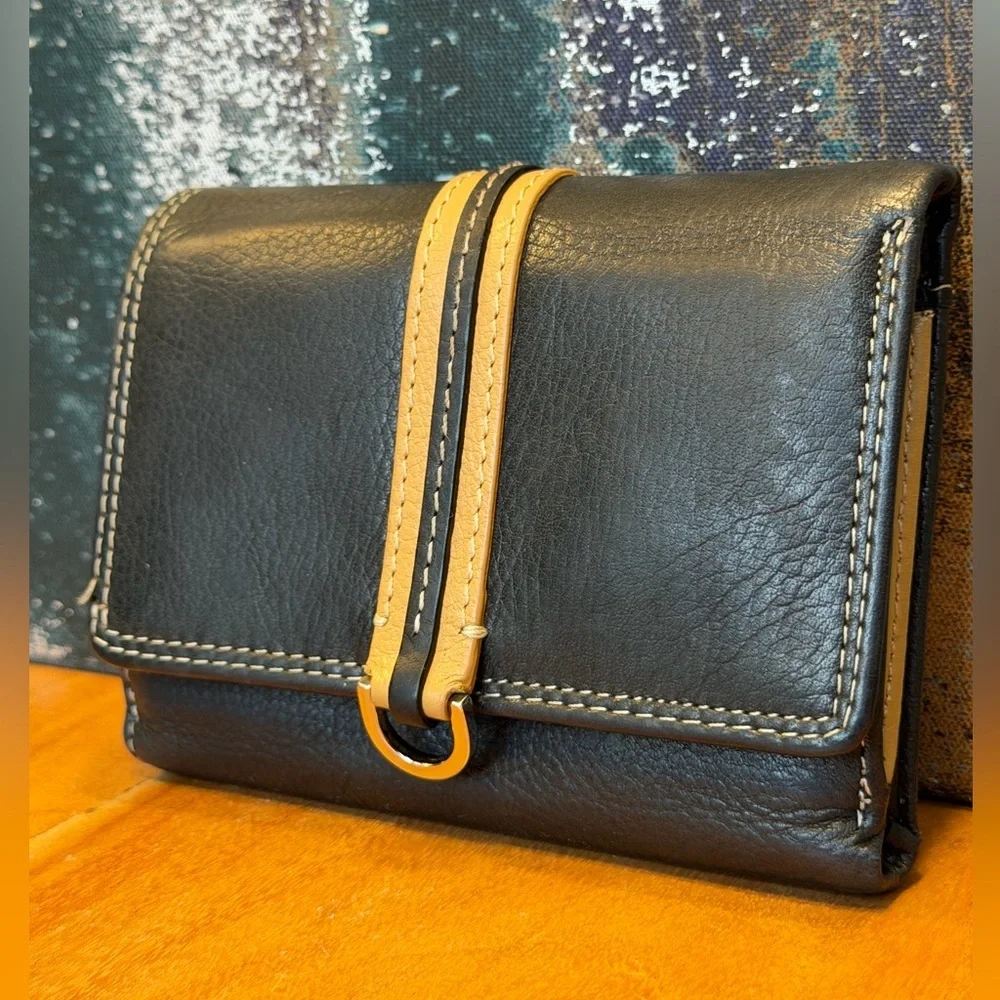 Vintage Minimalist Black‎ Pebbled Leather Continental Clutch Wallet (VGC)